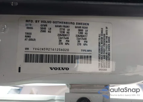2006 Volvo Xc90 2.5T from USA, damaged, VIN YV4CN592161256020